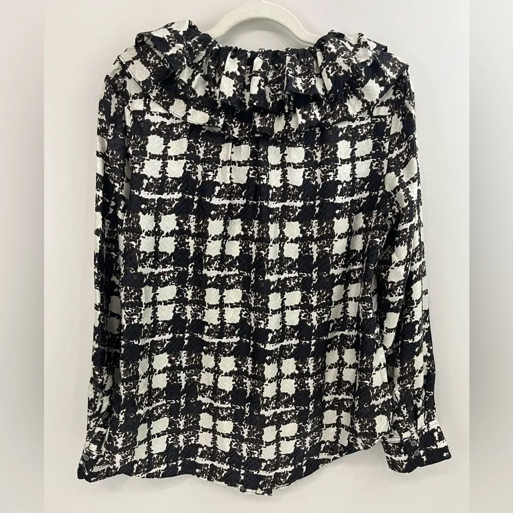 J. Crew Collection 100% Silk Twill Ruffle-Collar Long Sleeve Top Size S